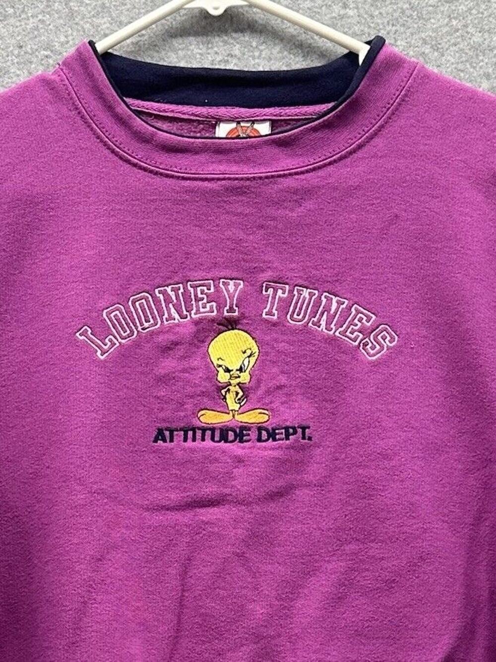 Vtg Y2k 90s Tweety Bird Sweatshirt Attitude Department Crewneck Looney Tunes L